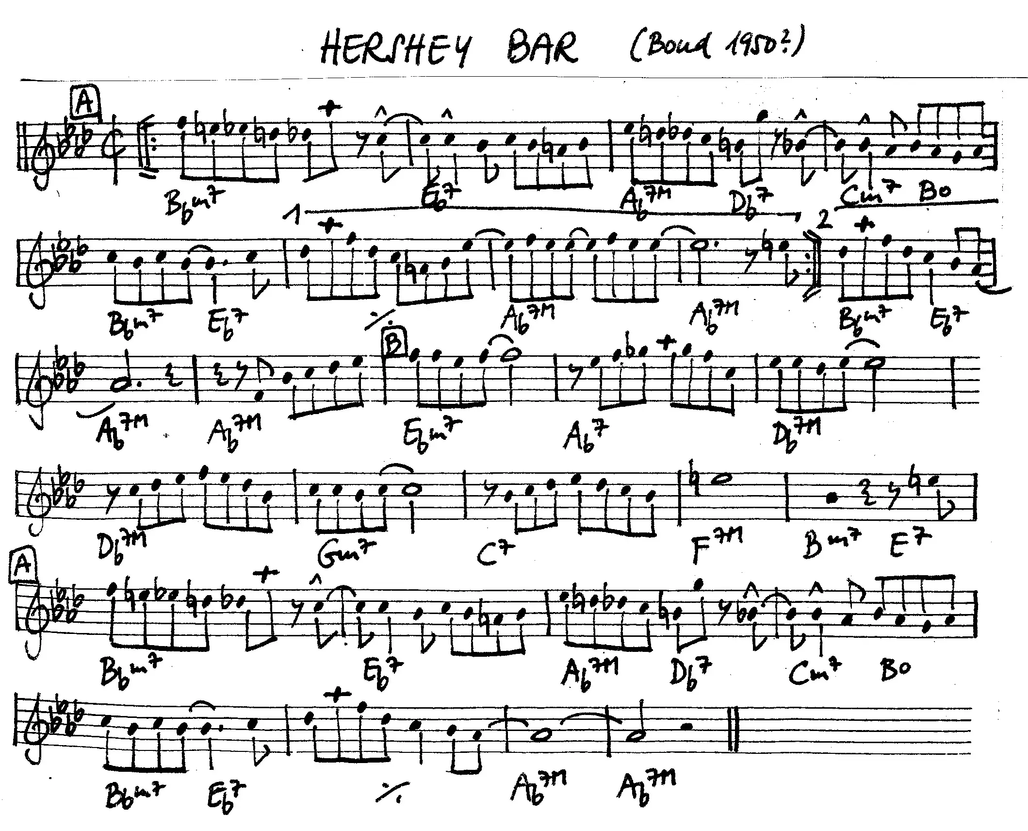 hershey bar free jazz leadsheet - Courtesy of the Jungle Jazz Band